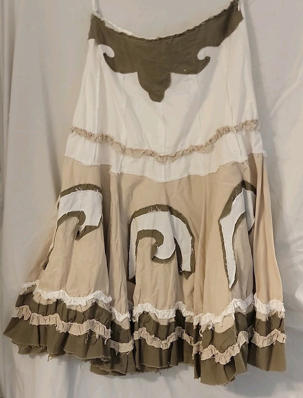 DIMRI Women's Long A-Line Abstract Woven Skirt L Beige/Ivory/Brown Cotton